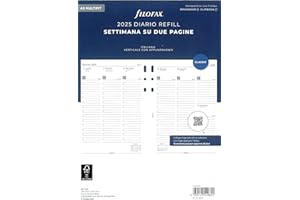 Filofax Ricambio Colore Bianco Agenda Anelli A5-Master 2025,Planning Settimanale Verticale 148x210mm. AMSF23BV