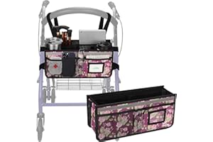 ‎SUPREGEAR supregear Rollatorkorb, Große Kapazität Organizer Tasche mit Mehreren Taschen, Faltbarer Universeller Wasserfester Aufbewahrungsbeutel für Senioren, Lila Geblümt