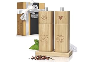 ELBFUCHS® Salz und Pfeffermühle Holz Groß [PERFEKTE GESCHENKIDEE] Liebevolles 2-er Set Pfeffer und Salzmühle mit Keramikmahlwerk | Ideal für Hölzerne Hochzeit Geschenk Einzug, Polterabend