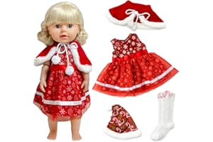 Zouonou 4 Pcs Baby Doll Clothes for 14-18 inch Baby Dolls 30-45cm New Winter Christmas Baby Doll Clothes, Sweet Baby Doll Outfits Dress Cape Hat Socks, Christmas/Festival/Birthday Gifts for Girls/Boy