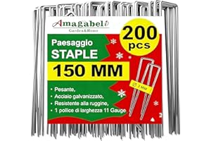 AMAGABELI GARDEN & HOME Amagabeli Garden Home 200 Picchetti Pacciamatura a U in Acciaio Lunghi 15CM - Ancoraggio Premium a Terra Telo Chiodi Pacciamatura Impermeabile Anti Erbacce Ancore a Terra per Reti Recinzioni