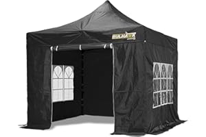 BULHAWK® 3x3m COMMERCIAL GRADE WATERPROOF HEAVY DUTY POP UP GAZEBO MARKET STALL MARQUEE INCLUDES SIDEWALLS (Black)