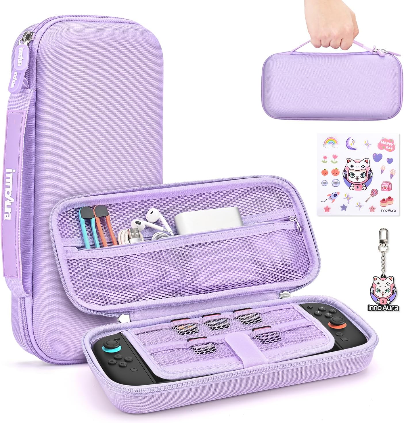 innoAura Funda para NS Switch 2 Console (2025), Portabilidad funda para Switch 2 y 9 Ranuras para Tarjetas de Juego, Switch 2 Funda de Protectora Rígida para Viajar y Almacén (Morado)