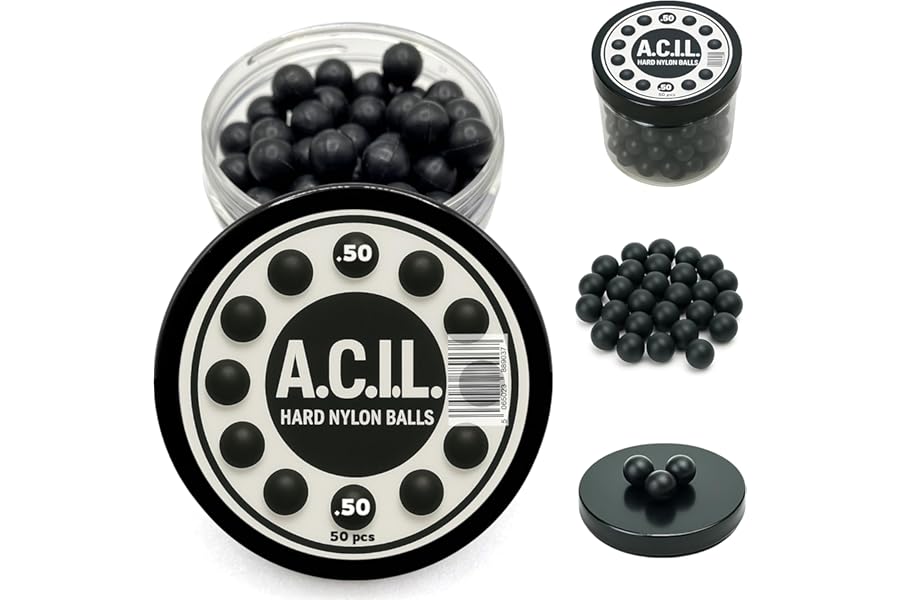 50 x Hard Nylon Balls Cal 50 – Precision Training Ammo for Paintball, RAM & Self Defense Pistols – Durable Reusable Projectiles