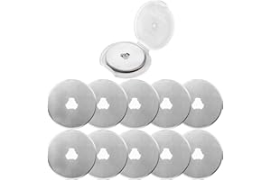 TOOINKCV Set di 10 Lame di Ricambio 45mm per Tagliacarte Rotativo, Lame in Acciaio Resistenti e Affilate SKS-7, per Trapunta, Carta, Tessuto, Scrapbooking, Cucito, Taglierina Rotativa per Tessuti