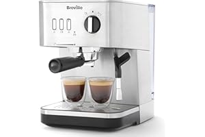 Breville Bijou Barista - Macchina portafiltro automatica automatica e manuale, macchina per caffè espresso per cappuccino e caffè, pompa da 15 bar, ugello per vapore, argento [VCF149X]