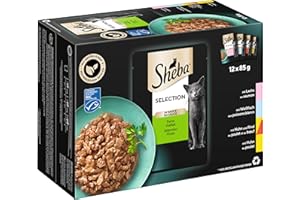 Sheba Selection in Sauce Katzennassfutter – Feine Vielfalt (MSC) – Hochwertiges Feuchtfutter in 48 Portionsbeuteln für Katzen – Katzenfutter – 4er Pack (4 x 12 Portionsbeutel à 85g)