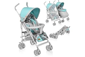 LIONELO Elia poussette canne à 15 kg, réglage du dossier jusqu’à la position couchée, grand panier, système de pliage rapide, moustiquaire, chauffe-pieds