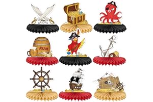 WERNNSAI Piraten Party Dekorationen – 9 Teiliges Piraten Geburtstag Deko Set Kinder Junge Piratenpapagei Schatzkiste Waben Tischdeko Honeycomb Tischdekoration Abenteuer Party Geburtstagsparty Deko