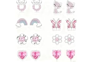 EXGOX 8Paare Hypoallergen Ohrstecker Silber 925 Damen Mädchen Tiny Ohrstecker Silber AAAAA Zirkonia Sterling Silber Ohrringe Set Schmetterling Silber Ohrringe Mädchen