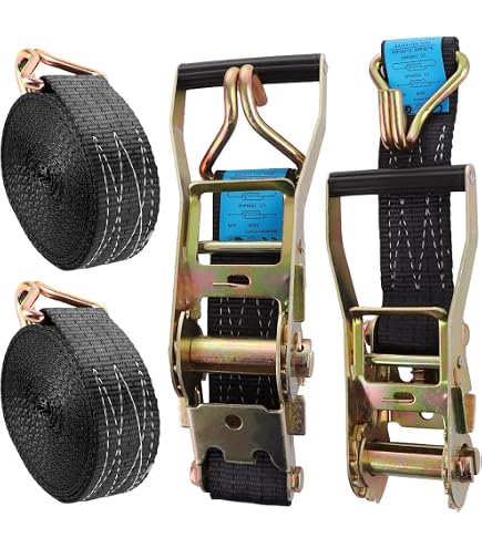 IAZZCO Lot De 2 Sangles à Cliquet 800 Kg - 6 M X 25 Mm - Très Résistantes Pour Moto, Voiture Et Remorque