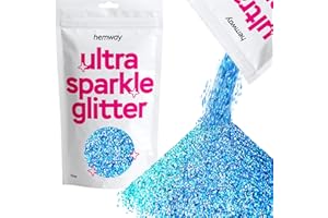 Hemway Premium Ultra Sparkle Glitter Multi Purpose Metallic Flake for Arts Crafts Nails Cosmetics Resin Festival Face Hair - Ocean Blue Holographic - Fine (1/64" 0.015" 0.4mm) 100g / 3.5oz