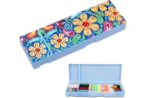 VETPW 5D DIY Diamond Art Painting Pencil Case, Mandala Special Shaped Rhinestone DIY Diamond Embroidery Painting Plastic Storage Box with 2 Grids for Students Office School Supply