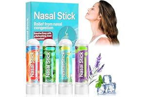 AUYAO Stick Nasal, Inhalateur Nasal aux Huiles Essentielles avec aux 7 Huiles Bio, 4 Pack Stick d'inhalation Nasale Portable pour Nez Bouché ou qui Coule, Augmenter la Concentration