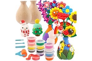 DECOHOME Knete Blume Ton Clay Kit - 18 Lufttrocknend, Ultraleicht, Weich DIY Ton mit Werkzeugen, 2 Vasen, Kunsthandwerk Weihnachten Geburtstag Geschenke für Mädchen Jungen im Alter von 6-12