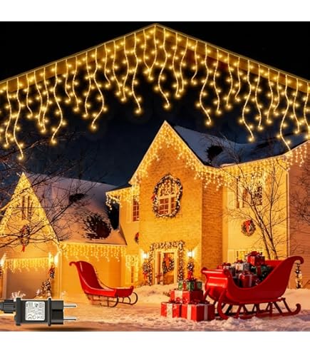 JIMACRO Guirlande Lumineuse Exterieur Solaire, 16pcsx0.8M 128 LED Rideaux De Noël, 3M Guirlande Lumineuse Étanche, 8 Modes De Guirlandes Lumineuses LED De Noël Pour Décoration De Mur De Maison