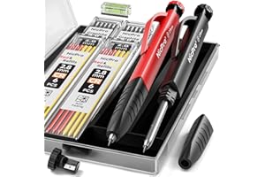 ‎NICPRO Nicpro Tischler Bleistifte Set, 2 Solide Zimmermannsbleistifte mit Etui, 24 Vielseitige Minen, druckbleistift Marker, Tieflochmarker Bleistift mit Eingebauter Spitzer für Holzbearbeitung, Baustelle