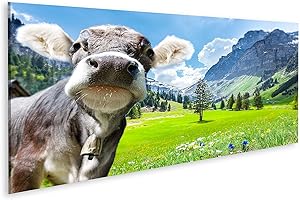 BILDERFELIX Picture on Canvas Cow in the Swiss Alps Picture Wall Picture Poster Canvas Picture