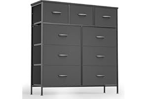 Xbro Cajonera de Tela, Cómoda de Tela,Cómoda con 9 Cajones, Cajonera Escritorio para Armarios, Mueble Cajonera para Dormitorio, Salón, Recibidor (Gris Oscuro)