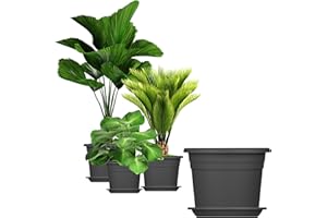 ‎BIGDEAN BigDean 3X Blumentopf Ø 30 cm Farbe Anthrazit & Untersetzer Kunststoff Pflanztopf Containertopf Übertopf Pflanzkübel rund 30 x 21 cm Blumentöpfe