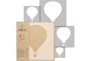 ‎NAKLEO NAKLEO Schablonen Malen für Kinder, 5 Stück Set 9x9 bis 34x34cm Ballon Himmel Flug, Wiederverwendbare Kunststoff für Kinderzimmer Malvorlage Raumdekoration, Basteln DIY Wand Möbel Papier