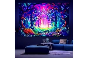 Arsey Tapisserie murale à lumière noire - Motif forêt - Trippy - Réactive aux UV - Motif arbre esthétique - Décoration de salon - Multicolore - Grande taille - 200 x 150 cm