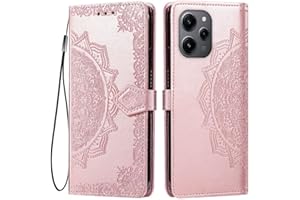 HONLEN Funda para Redmi 12 (4G) / Redmi 12 5G Carcasa, (6.79" Inches) Premium PU Cuero Cartera Magnético Flip Case 3 Ranura Tarjeta, Soporte Case, Diseño de Mandala Oro Rosa