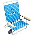 Tommy Bahama 5-Position Lay Flat Cup Holder and Towel Bar Beach Chair, 1-Pack, Logo Stripe