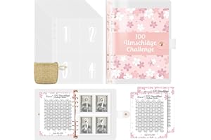 ‎KISVIC Kisvic Sparbuch für Geld Challenge, 100 Umschläge Challenge Deutsch, A5 Ringbuch Sparen Organizer Geld mit Mini Geldbeutel, Budgetplaner Geld Sparen Mappe für 5050 Euro