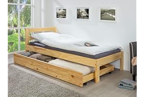 Inter Link - Cajón de cama - Cajón de cama con ruedas - Cajón extraíble - Pino macizo - Incoloro - Dimensiones en cm : largo 199 x ancho 94 x alto 22 - Lati