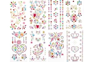 CRESZZLE Brillantini adesivi 8 fogli, strass colorati autoadesivi, brillantini viso per bambini, fai-da-te e regalo con pietre decorative per il viso.