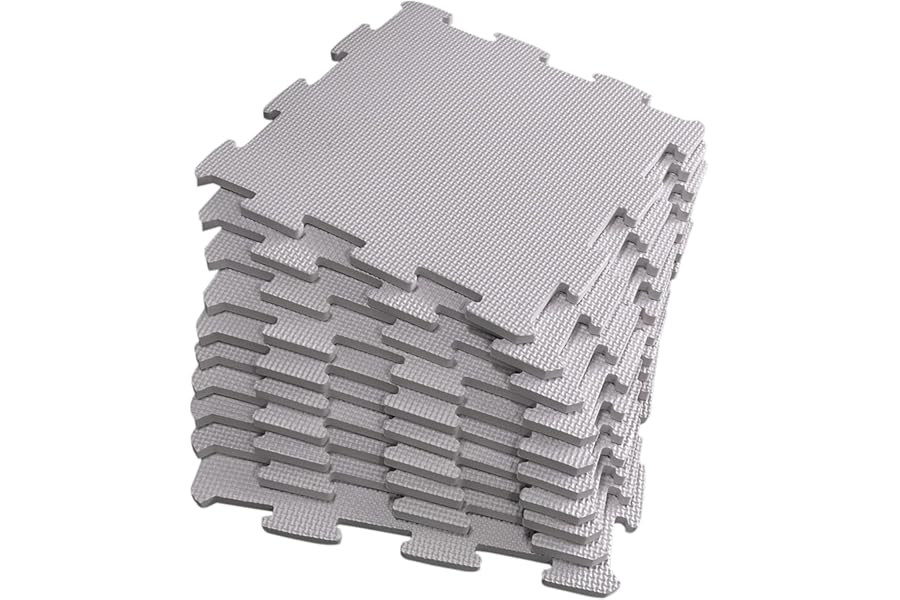 50pc EVA Interlocking Soft Foam Kids Play Mat Children's Garden Gym Yoga Gymnastic Exercise Fitness Floor Tiles Indoor Outdoor Soft Foam (Grey, 50Pc- 50 Sq Ft)
