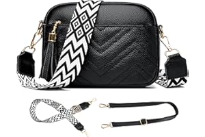 KUNKUN Piccola Borsa a Tracolla Donna in Vera Pelle Frange Borsetta a Tracolla Nero Moderna Borsa a Spalla con 3 Scomparti Capienti Borse Mano