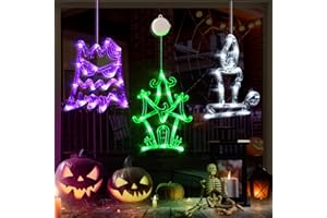 LOLStar Halloween Lights,3 Pack Ghost Tree, Haunted House, Candle Window Lights with Suction Cup, Timer Functions and Slowly Fade Mode Battery Operated Indoor Lights for Halloween Window Decorations