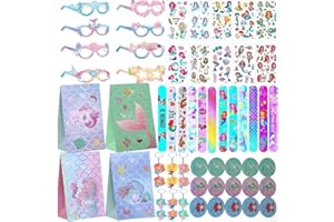 Giaonlgy 70 Pezzi Gadget Compleanno Sirena Bambina,Sirena Regalini Festa Compleanno Accessori Festa Sirena con Braccialetti Slap, Tatuaggi, Portachiavi,Sacchetti da Regalo,Occhiali,Regalo Party Set