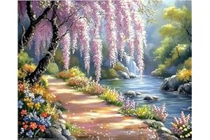 MXJSUA Spring Landscape DIY Paint by Numbers Kits for Adults Beginners, Easy Canvas Paint by Numbers with Brushes and Acrylic Paint for Home Wall Decoration and Gifts 40x50cm (Without Frame)