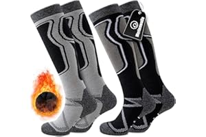 Effeet 2 Pary Skarpet Narciarskich z Wełny Merynosów dla Mężczyzn i Kobiet, Ciepłe, Wyściełane Skarpety Termiczne, Miękkie Skarpety Zimowe, Podkolanówki z Wyściółką do Snowboardu, Narciarstwa