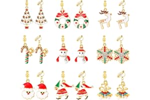 Bfuebur 9 Pairs Christmas Clip on Earrings for Women, Moose Snowman Christmas Tree Earrings for Girls, Christmas Earrings Set Jewelry Gifts