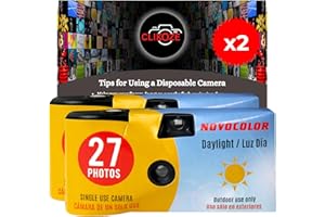 Disposable Camera Bundle with Novocolor Daylight Single Use Cameras 27 Exposures and Clikoze Photography Tips Card (2 Cameras)