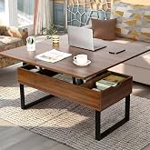 VOWNER Extendible Lift Coffee Table (Walnut) | Multifunctional 3-in-1 Hidden Storage for Living Room and Dining Room