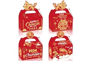 DPKOW 12pcs Rouge Nouvel an Chinois Boîtes à Cadeaux Gâteries, Année du Dragon Papier Bricolage Boîtes pour Nouvel an Chinois Boîtes de Gâteaux Fête Bonbonnières Friandises, Présents Coffrets