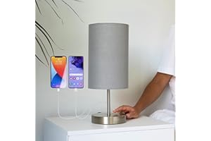 Caza Bedside Lamps, Touch Lamps Bedside With 2 USB Charging Ports, A Bedside Lamp With USB & USB C, Dimmable Bedside Table Lamp With Fabric Shade For Bedroom, Living Room, LED Bulb Included (Grey)