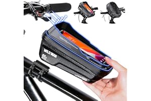 FAIREACH Borsa Bici Telaio Impermeabile, Borsa MTB Staccabile con Visiera Solare 3D, Borsa Porta Cellulare Bici Portatile, Borsello Bici Touchscreen Ampio Spazio per Smartphone Fino a 6,7''