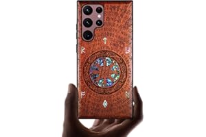 Carveit Carcasa de Compatible con Samsung S22 Ultra Funda [Grabado en madera e incrustación de mejillones] Obra de arte única para Galaxy S22 Ultra Accesorios (Palisandro-Das Vegvissir des Wickinger)