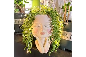 LIFEMET Solar-Blumentopf Gesicht Kopf Sukkulente Pflanze Licht - mit LED Wasserdicht Harz mit Ablaufloch Niedlich Geschlossene Augen Damen Indoor Outdoor Balkon Deko Gartendeko