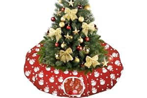 Pawaboo Letto a Tunnel per Gatti Sotto l'Albero di Natale, 35,4" Tunnel Giocattolo per Gatti a Cerchio con Palla, Tunnel Decorativo Natalizio Pieghevole a Tubo per Gattini (Pupazzo di Neve Rosso)