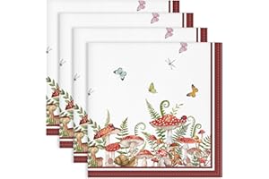 Arquiel Mushroom Napkins, 45 cm x 45 cm Floral Butterfly Dinner Cloth Napkins Set of 4, Washable Cotton Soft Absorbent Square Napkins for Dining Kitchen Party Wedding Decoration