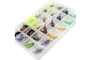 YAZHIDA Kit de moscas de pesca con mosca con caja de moscas, ninfas, mosca seca, mosca húmeda, serpentinas, moscas realistas