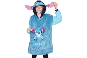 Disney Sudadera Oversize Polar con Peluche de Stitch Angel, Cosido a la Sudadera, Batamanta con Capucha para Niña