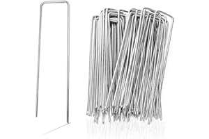 Zuvo - Weed Membrane Pegs (100 Pack) - 6 Inch/150mm U-Shaped Garden Stakes for Securing Lawn, Artificial Grass, Matting, and Netting - Galvanized Steel Ground pegs, Silver